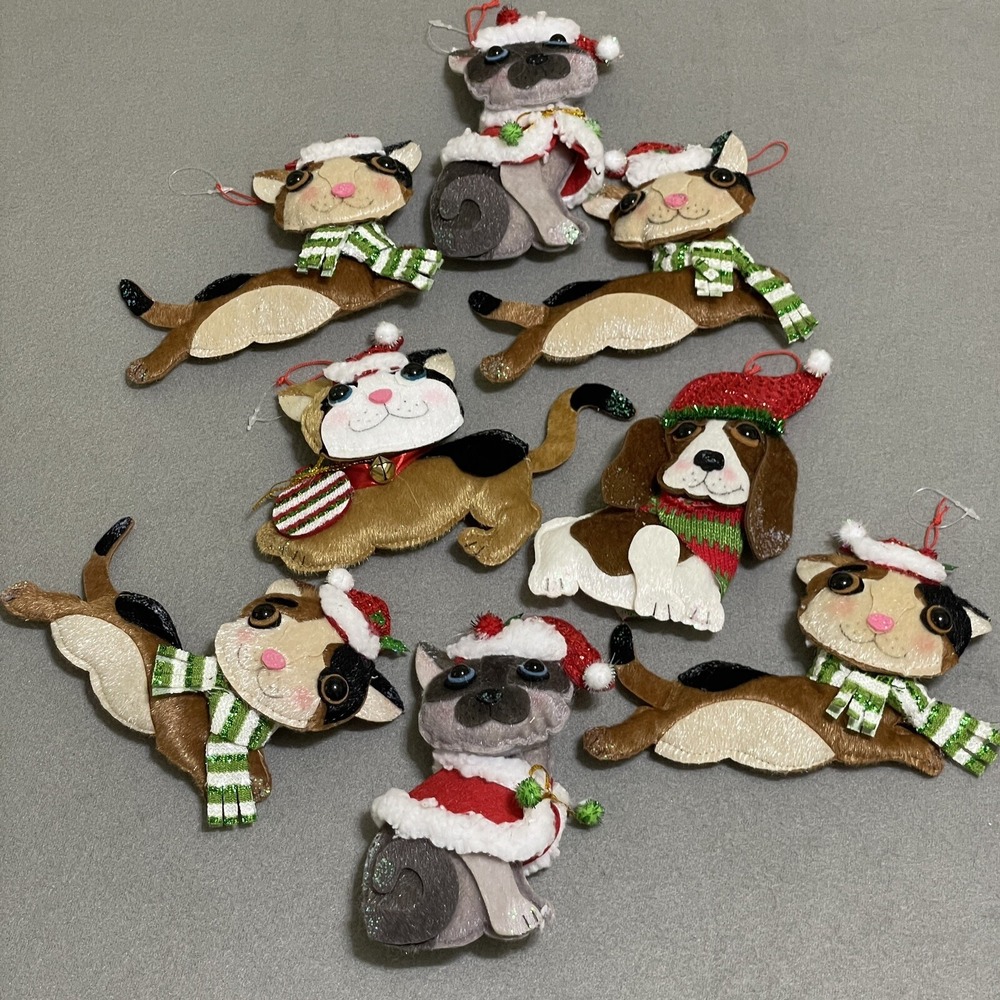 Cat Dog Christmas Ornaments 3D Felt Textured Embellished Stuffed‎ Multicolor 8
